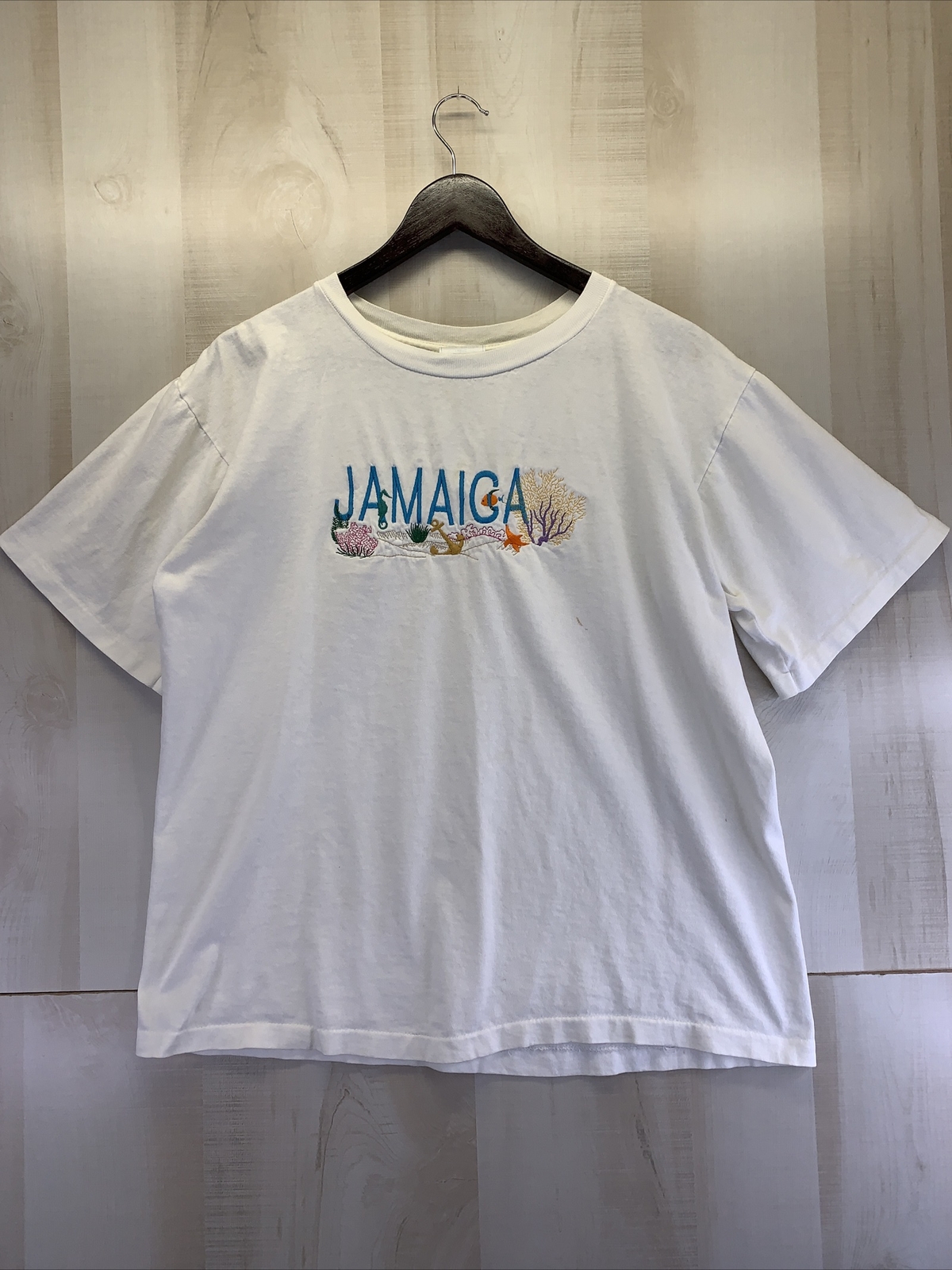 Vintage 1990s Single Stitch Embroidered Jamaica T Shirt Womens Size L-6493