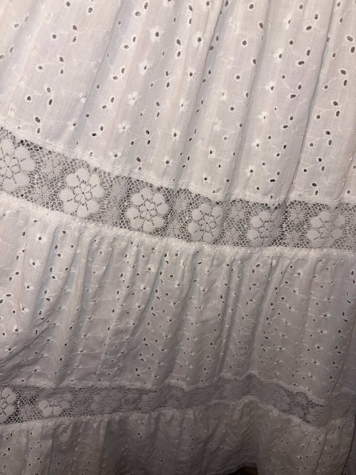 Vtg 70&rsquo;s David Brown CA Prairie Cottagecore Dress Tiered Eyelet L/XL READ Tag S
