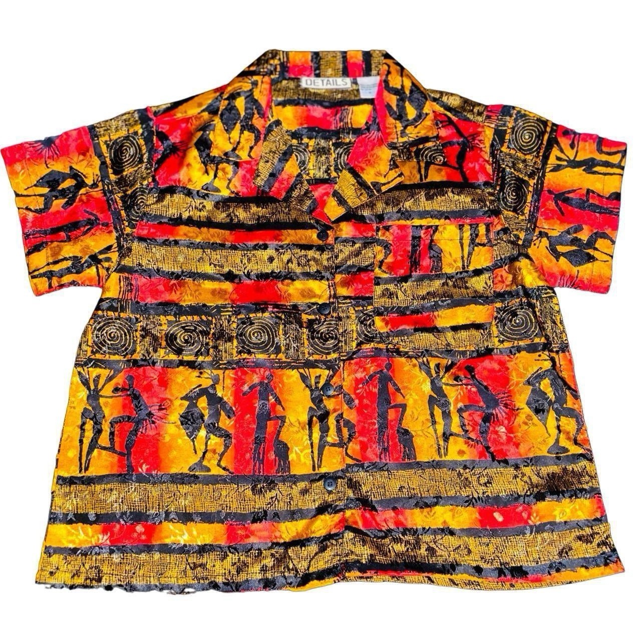 Vintage 90s Details Ancient Egyptian All Over Print Silk Button Shirt Women’s L