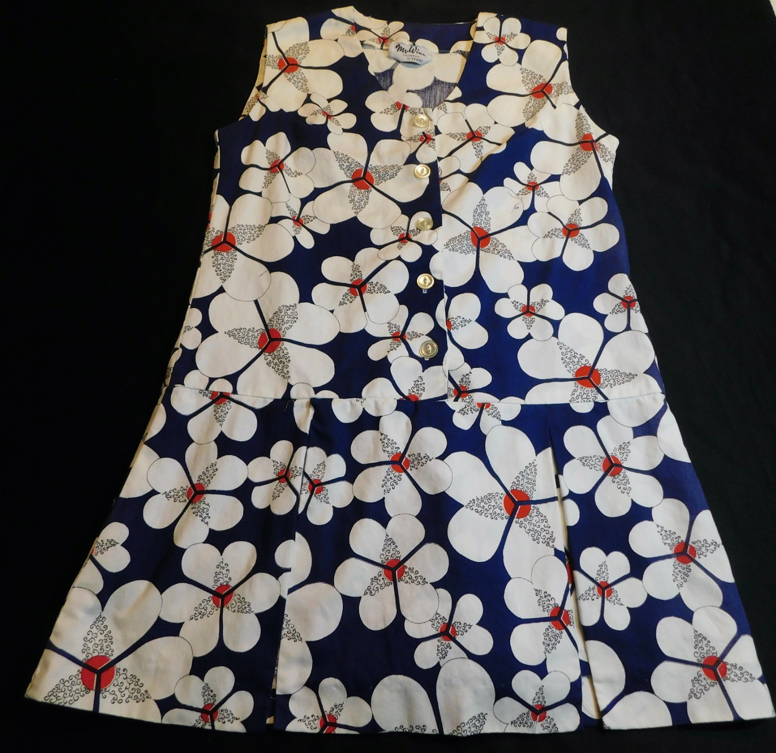 VTG 60s 70&rsquo;s DRESS MINI JUMPER SKORT LARGE DAISY FLOWERS MOD GOGO GROOVY L