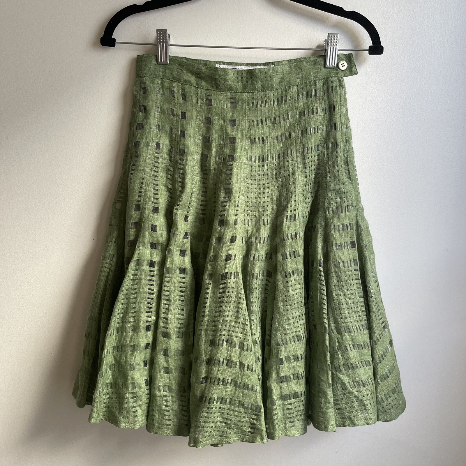 Vintage Umberto Ginocchietti Green Linen Mesh Circle Skirt EU 40 26&Prime; US 4