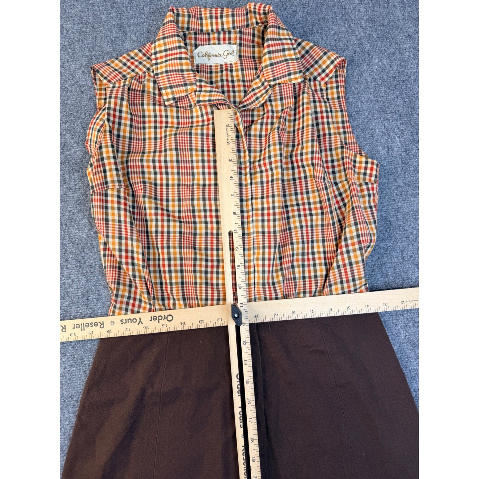 California Girl Vintage Brown Plaid Dress Suit Set Jacket 2pc Mod 70s Workwear