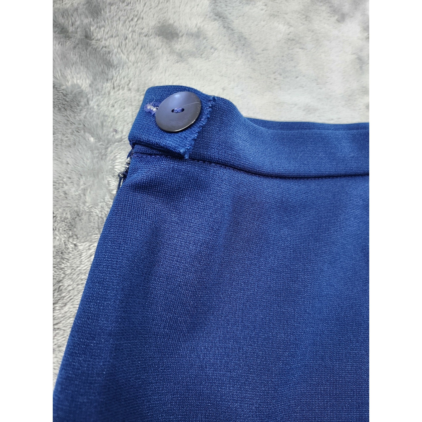 Vintage 50s 60s Stretch Polyester A-Line Skirt Size S Blue Side Zip Button