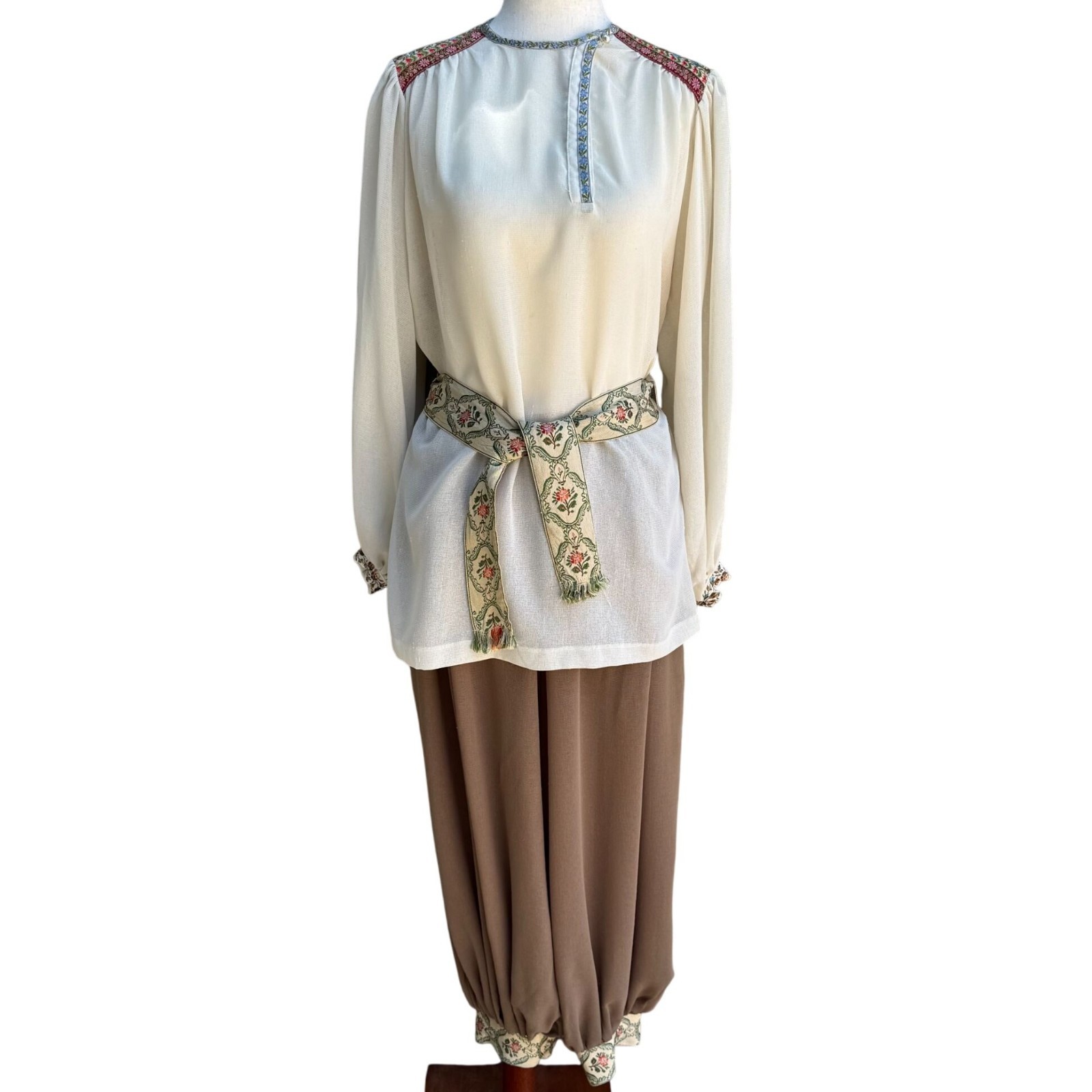 The French Clique Vintage 70s Gauze Tunic Harem Pant Set Floral 4 Boho Peasant