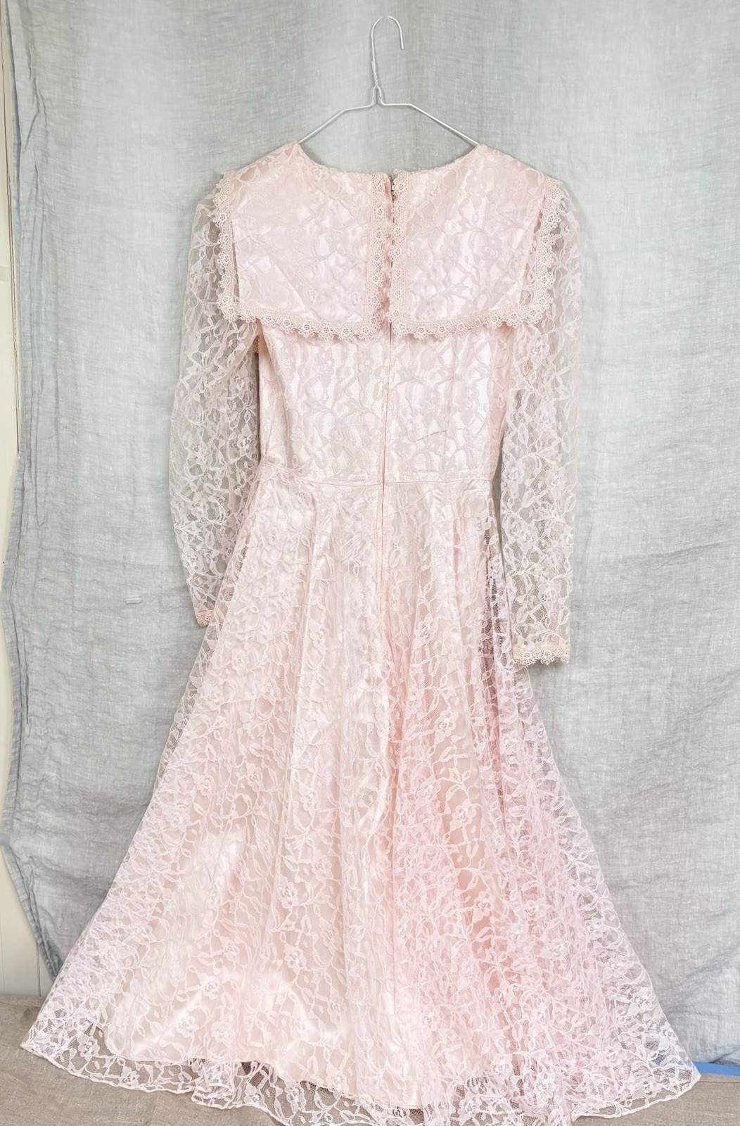 Vintage Jo-Ed Sophisticates Pink Lace Maxi Dress Capelet Collar Long Sleeve 5/6