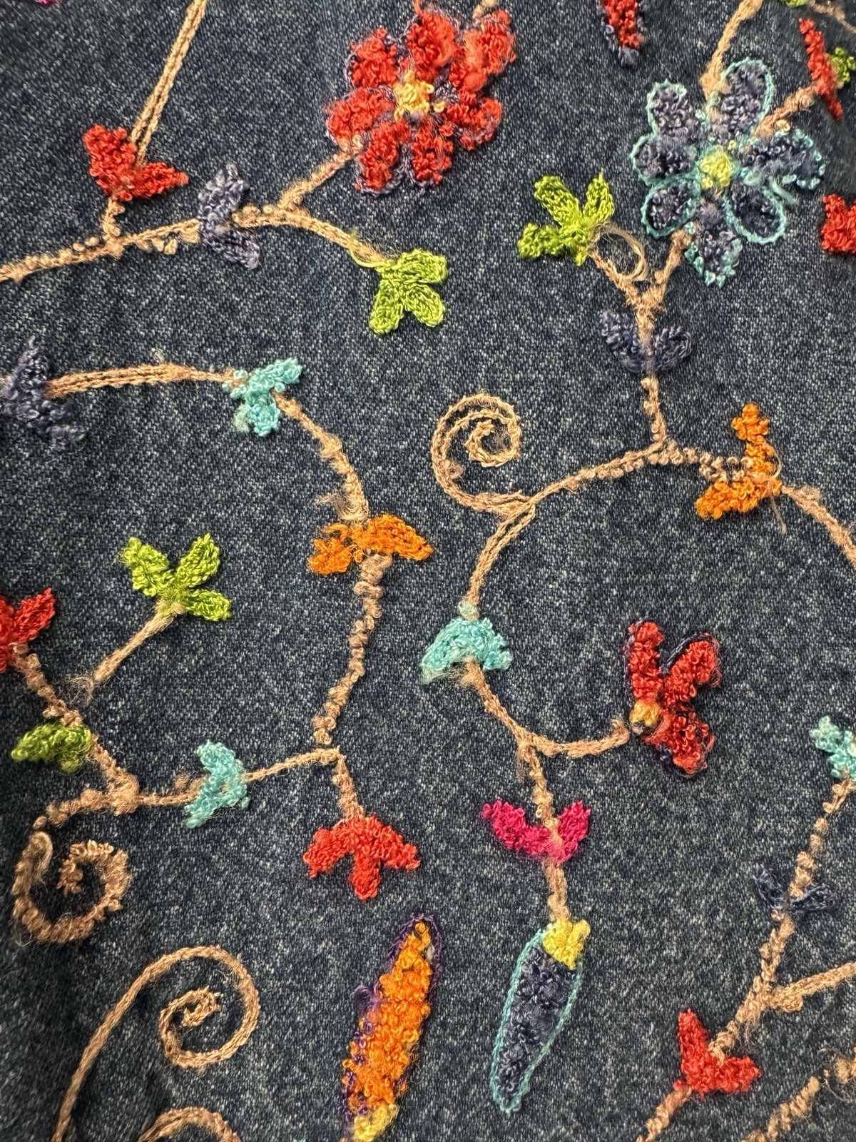 Vintage “Units” Embroidered Floral Denim Jean Shirt Jacket Sz 2XL Button Down