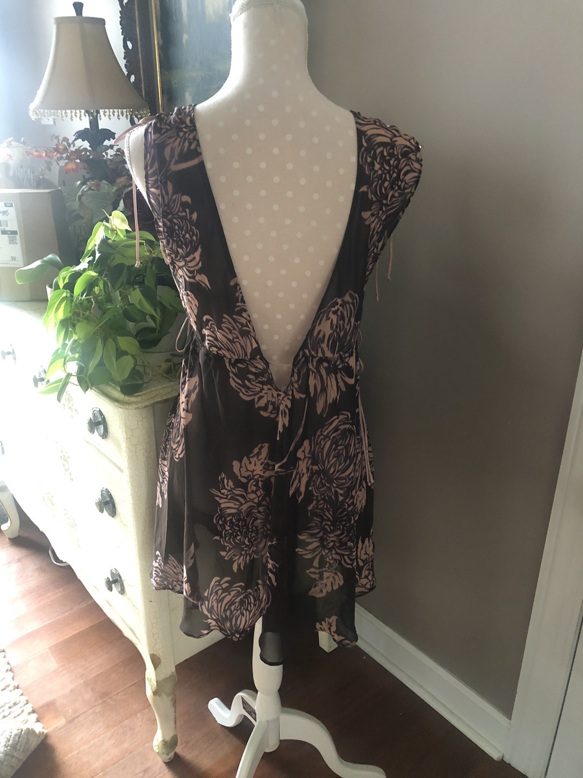 VTG 80s Gilligan & O’Malley Nylon Nightgown & Robe Peignoir Set Brown Pink L/XL