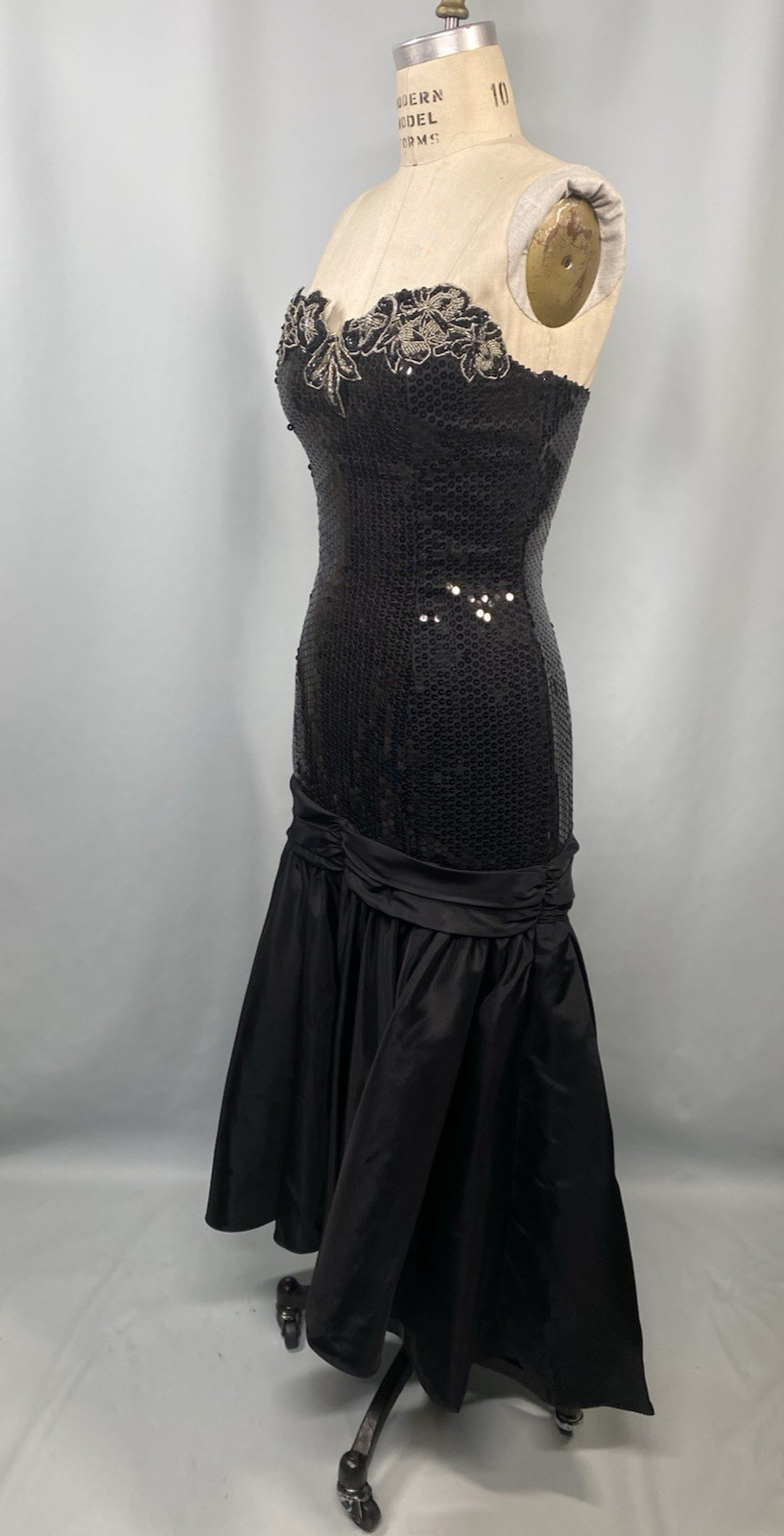 Vintage Dress SIZE EXTRA SMALL black sequin beaded NADINE sheath mermaid 80s 90s
