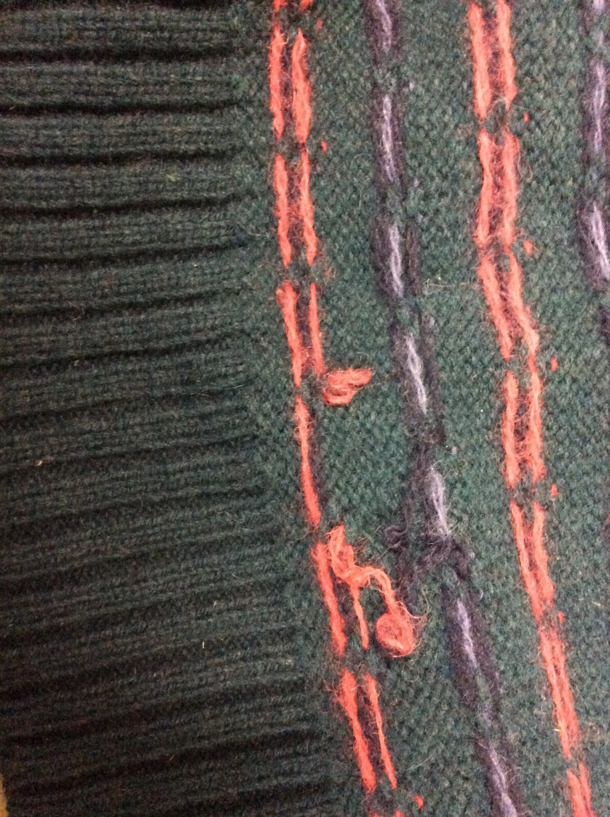 Eddie Bauer Wool Blend Cardigan Sweater M Dark Green Teal Red birdseye vintage