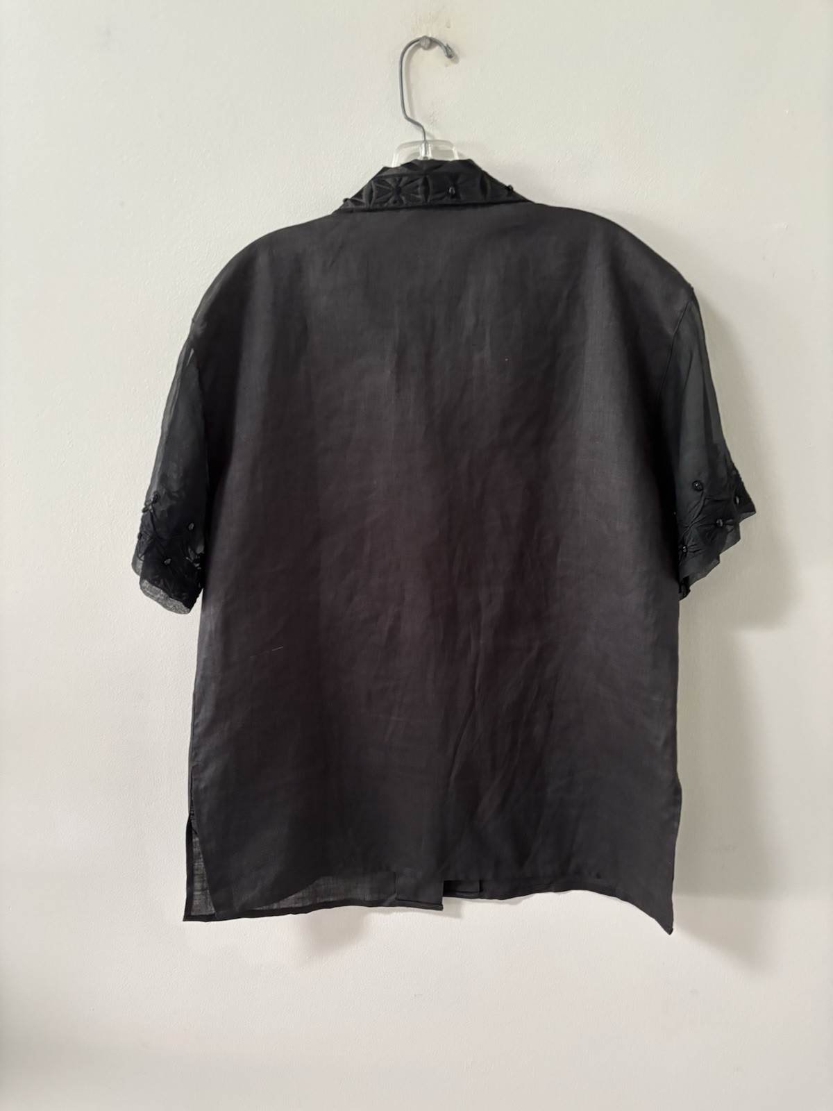 Vtg Via Condotti Blouse 6 Linen Hong Kong Sheer Embroidery Old Money Palm Beach