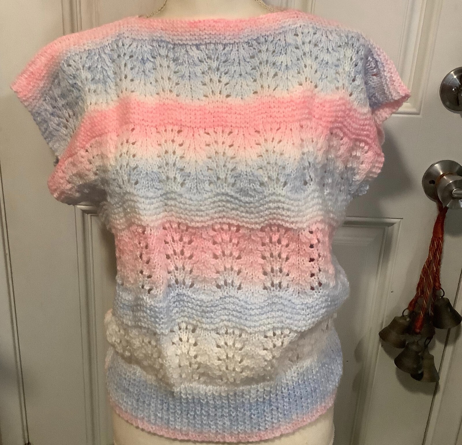 vintage pastel handmade crochet boat neck layering women&rsquo;s sweater size M/L