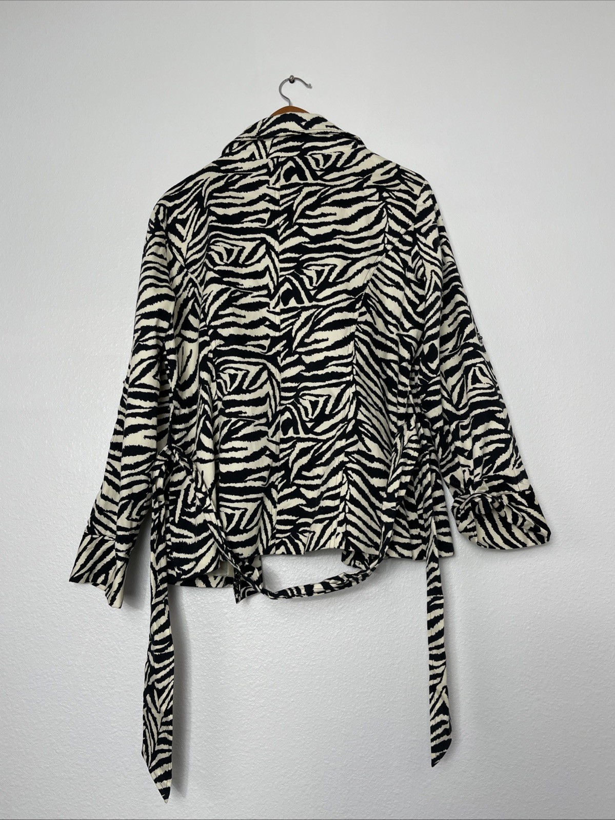 Vintage Puli Zebra Print Belted Utility Jacket Womens LG Y2K Indie Sleaze Cotton