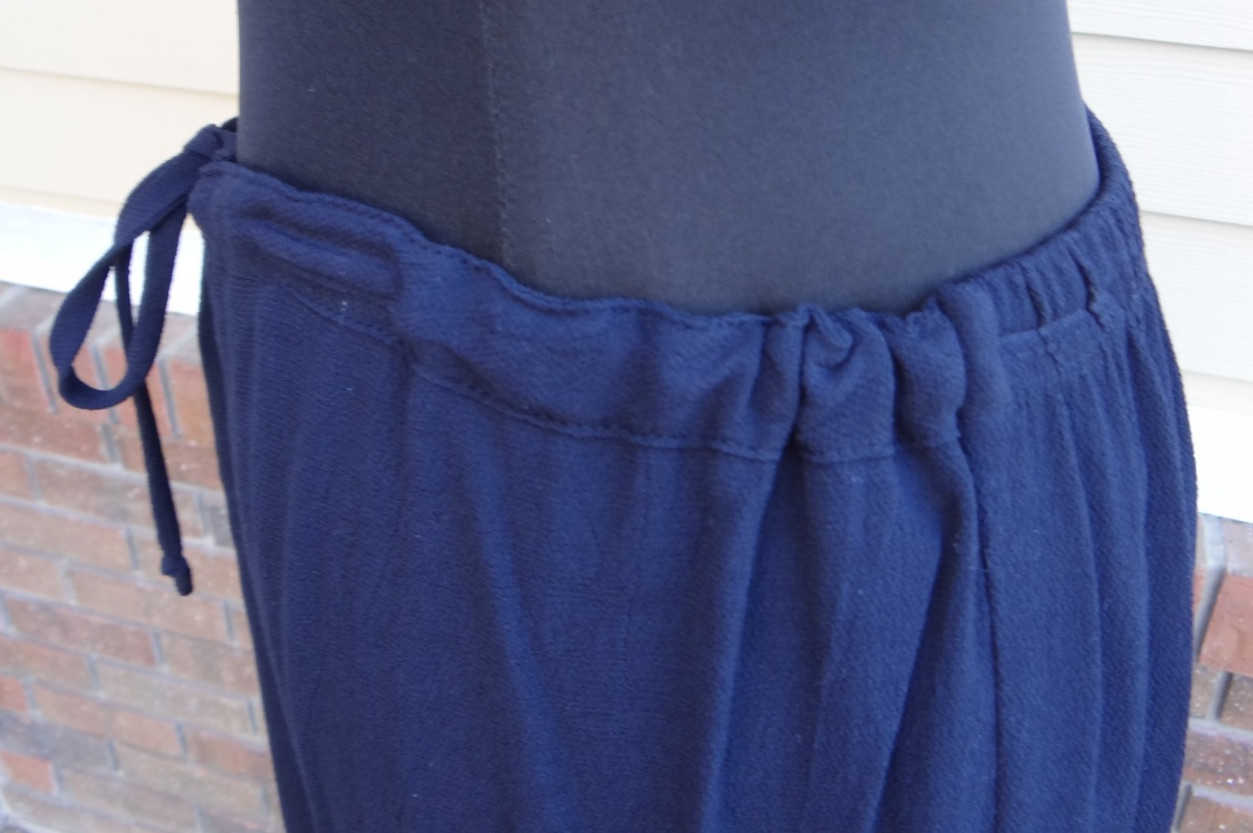 Cynthia Max Navy Long Pencil Side Slits Draw String Elastic Large Rayon Skirt