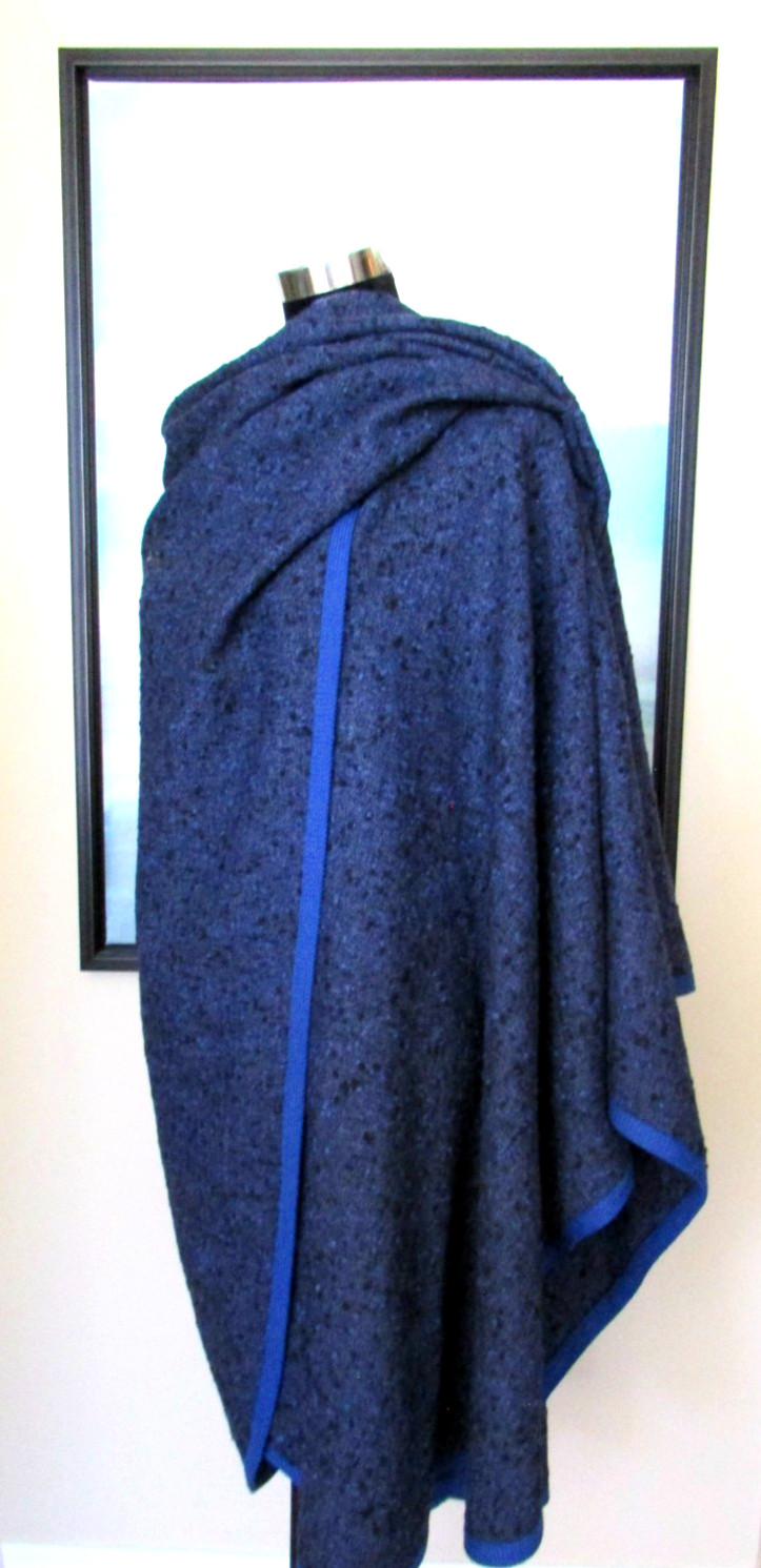 VTG 70&rsquo;s Yves Saint Laurent Rive Gauche Blue Wool Cape Coat Made in France Sz 38