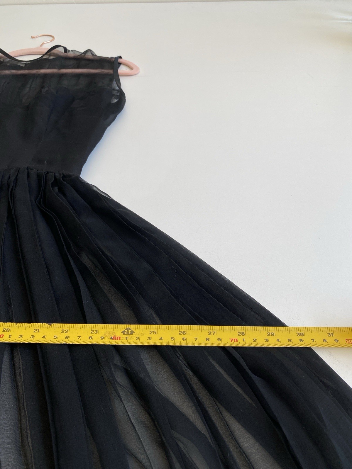 Vintage 50s M Silk Chiffon Sheer Pleated Evening Dress Sexy Full Circle