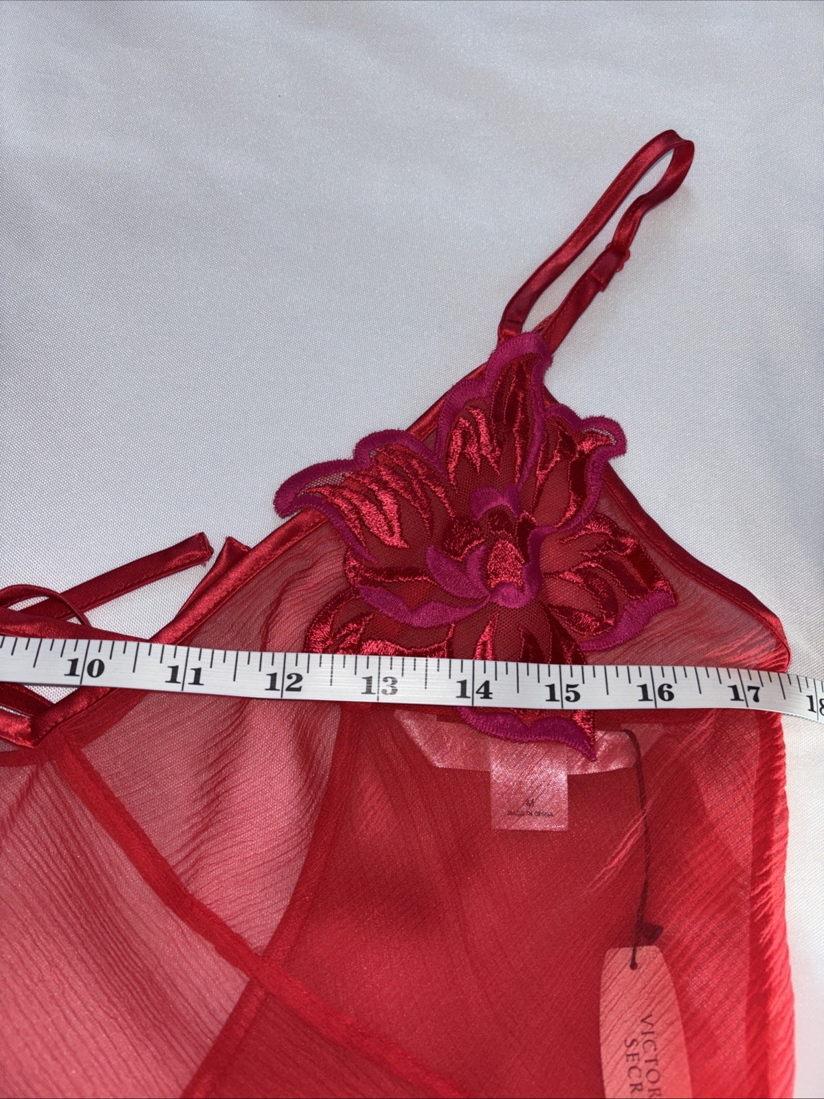 Vintage Victoria’s Secret Red 100% Silk Babydoll Sheer Mesh Floral NWT M Gown