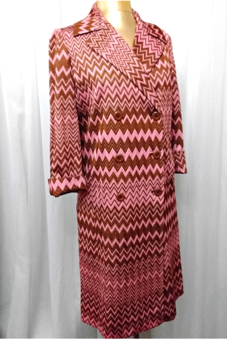 RARE Vintage MISSONI Chevron Coat Jacket Pink Brown 1960s-70s