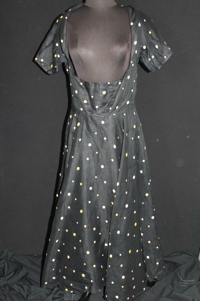 RARE 1960&rsquo;S DESIGNER BLACK TAFFETA SILK WITH EMBROIDERY COCKTAIL DRESS SIZE 6+