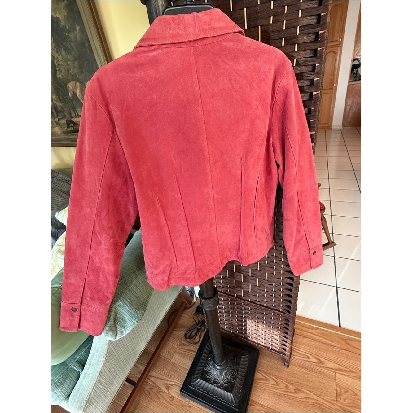 Vintage A.M.I. Pink Suede Leather Jacket Size L Pleated Corset Waist