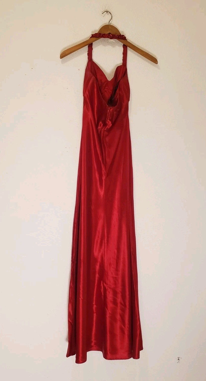 Vtg 90s Y2k S Red Satin 30s 40s Glam Maxi Halter Gown Dress Prom Hollywood