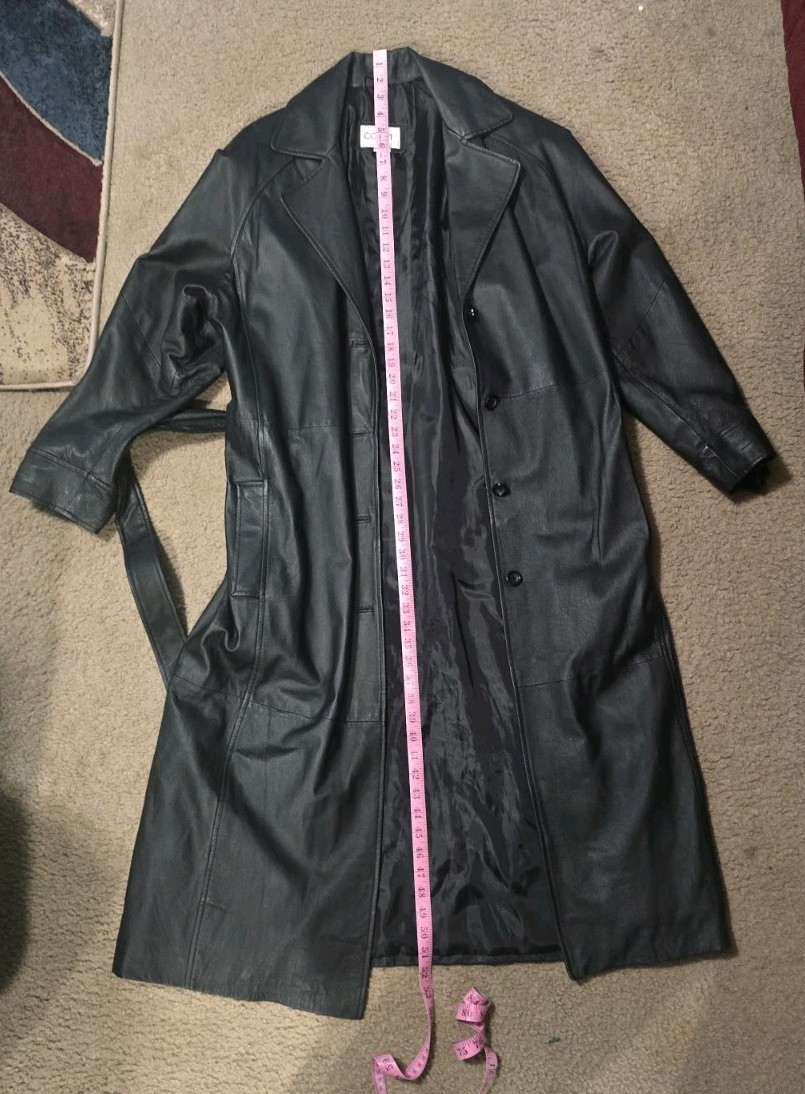 COMINT Vintage Leather Trench Coat with Belt Womens Size XL