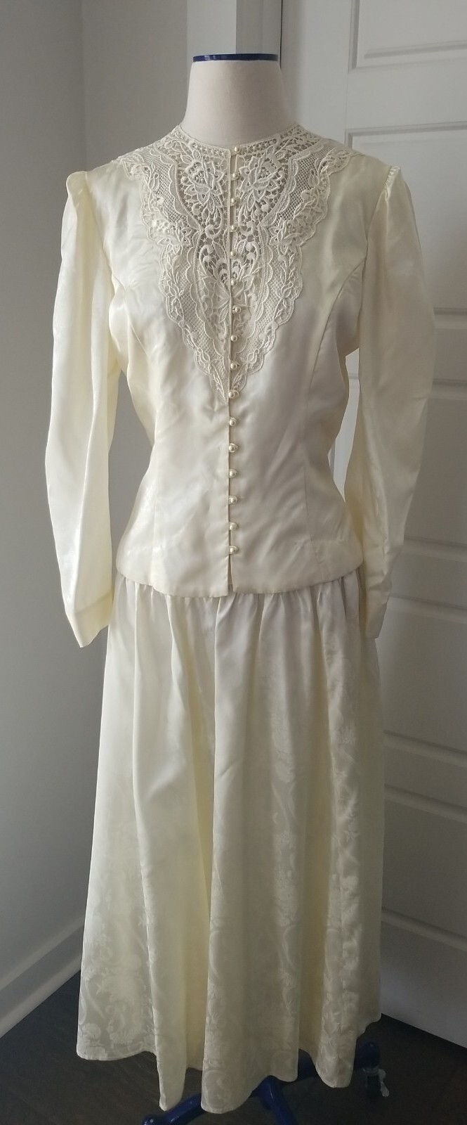 Jessica McClintock VTG Ivory Satin & Lace 2 PC Skirt Suit Bridal Occasion Sz 10