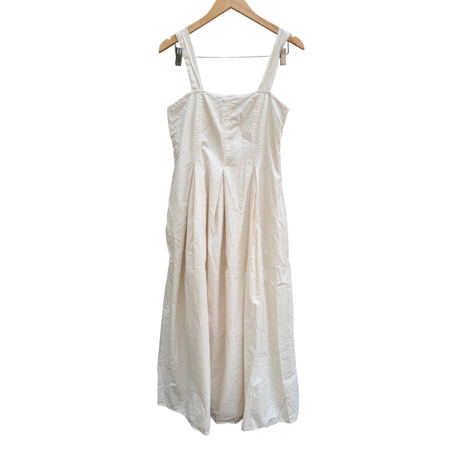 Vintage Linea Moda Cream Cotton Pleated Midi Sundress Pockets Large