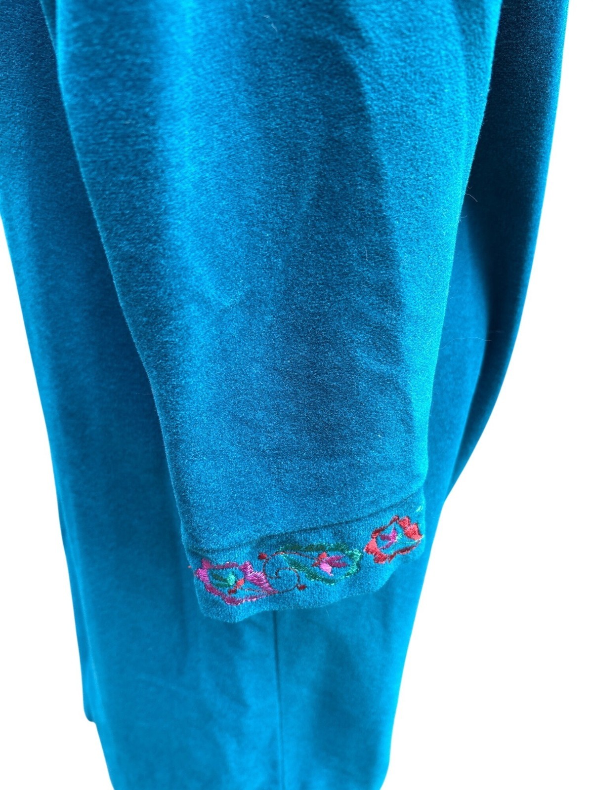 Vintage Vanity Fair Teal Embroider Robe Zip Front 3/4 Sleeves Small Made In USA
