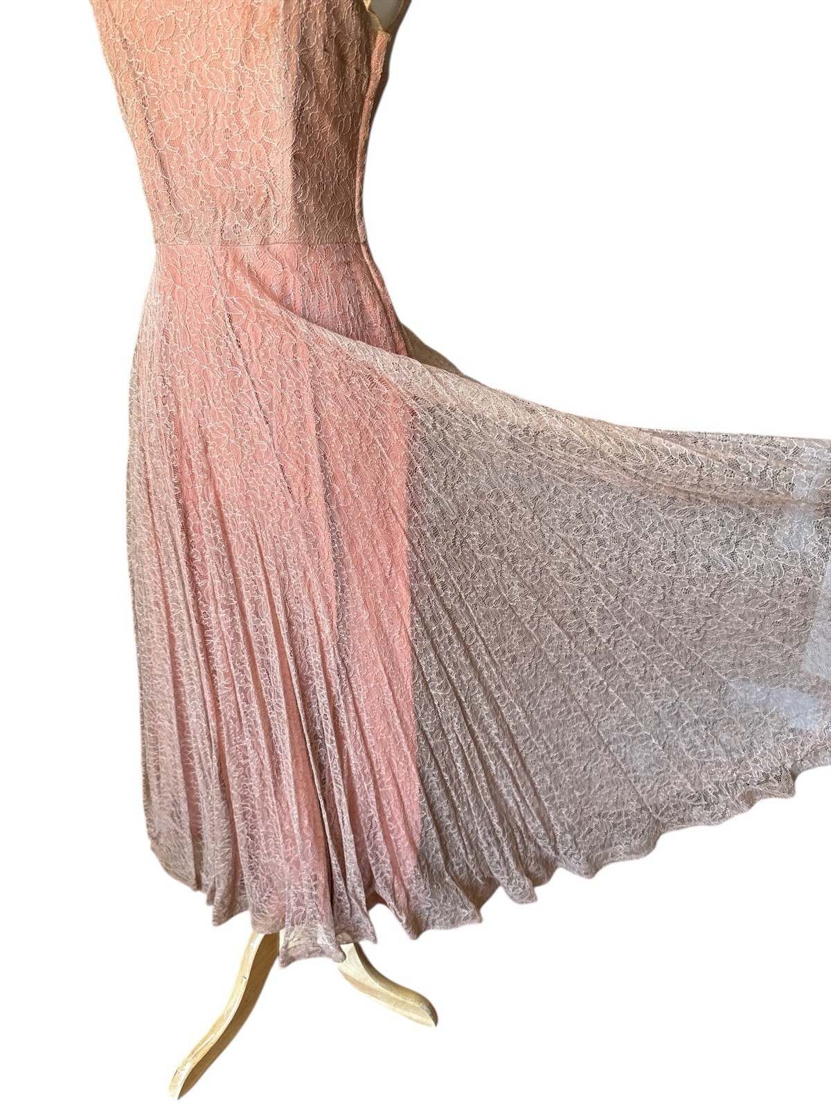 Vintage 40’s Ceil Chapman Lace Gown Peach Brown Copper 24” Waist Midi Sz 4