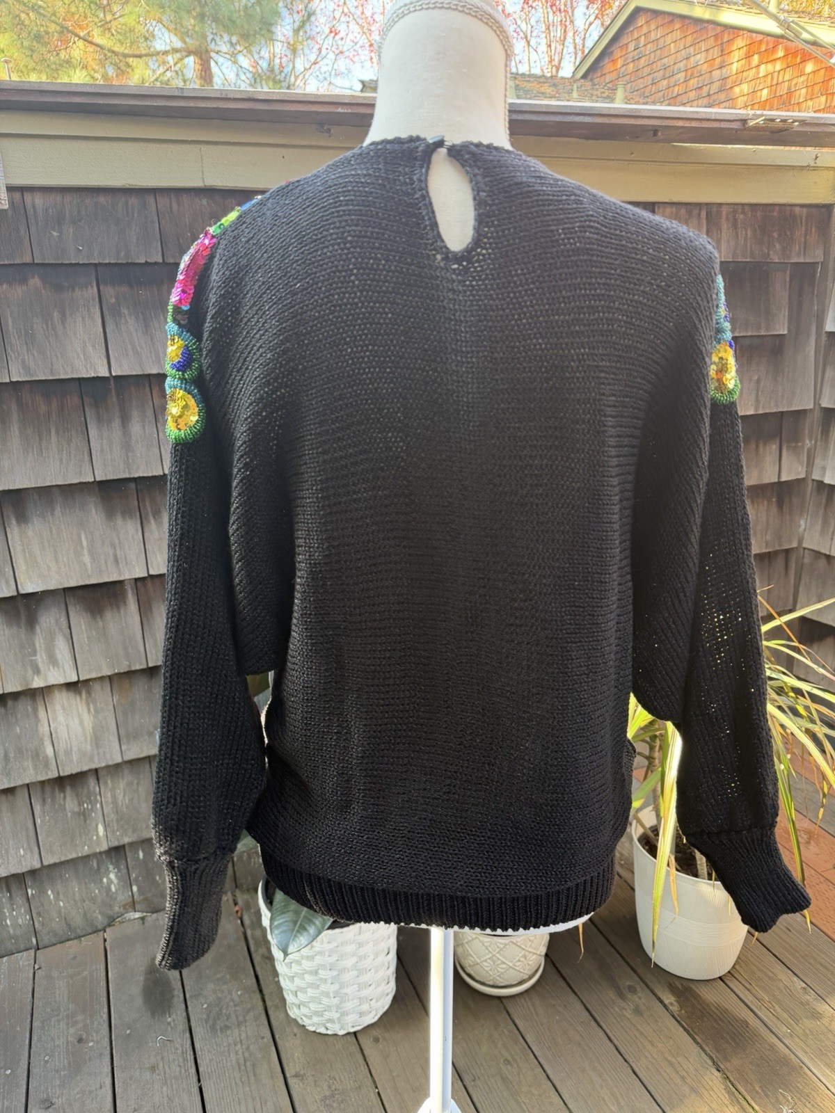 Vtg 80s Glam Knit Sweater Sequins Accents Sz L Rochelle CA