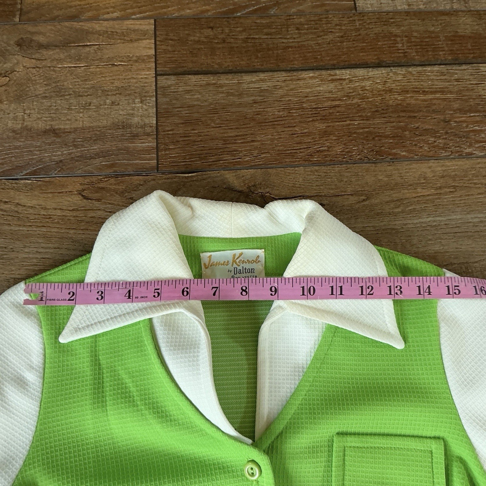 70s VINTAGE James Kenrob Dalton Lime Plaid 3-Pc Top Vest Pants Set Size S #28D8