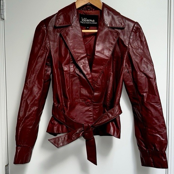 Wilsons Burgundy Leather Belted Jacket Women&rsquo;s Regular Vintage Style
