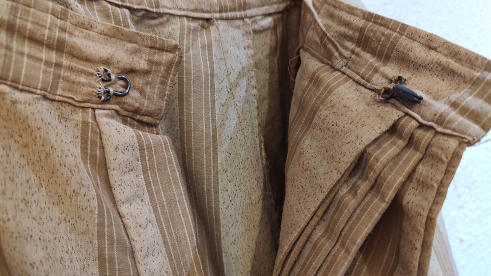 Antique Prairie Dress Camel Tan Striped Walking Skirt & Top metal stays SZ S