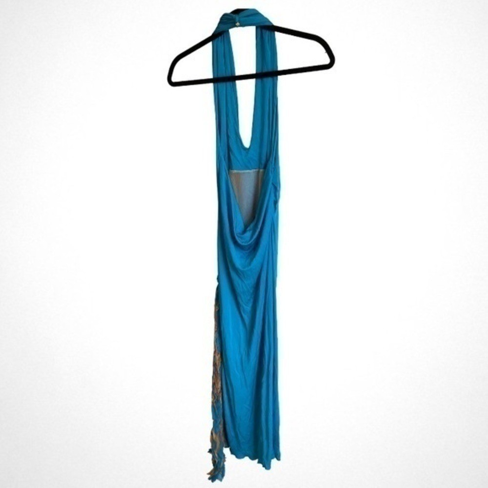 VERSACE ATELIER Haute Couture Runway Teal Blue Halter Medusa Dress 90&rsquo;s Y2K RARE