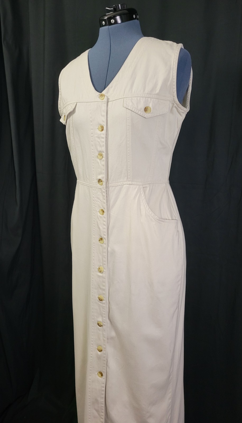 Vintage Access Light Khaki Button Down Sheath Dress Size Small