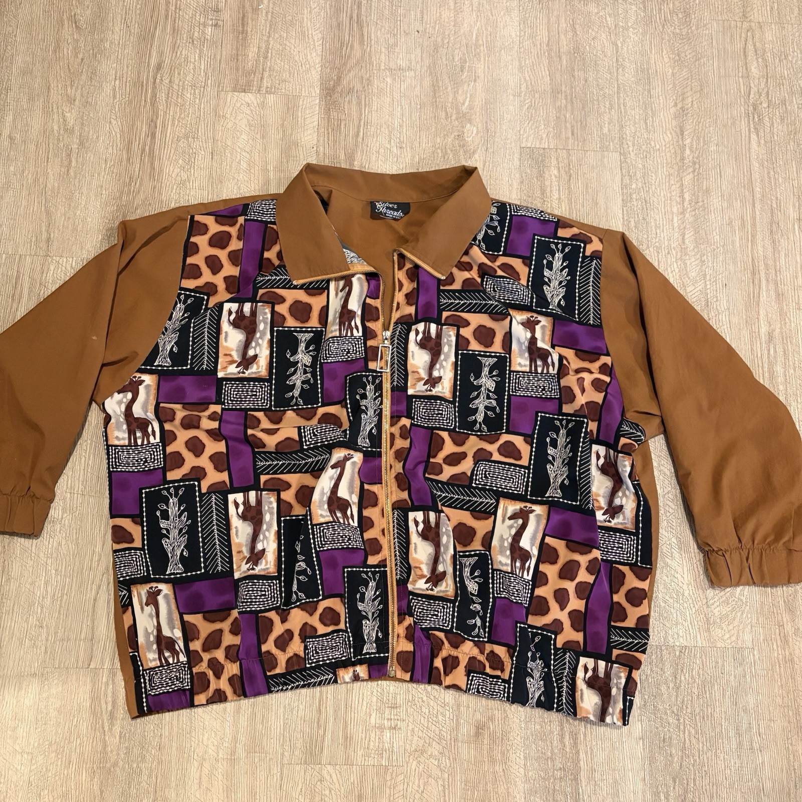 Vintage Silver Threads Windbreaker Sports Jacket 3XL, 80s/90s, Animal Print, USA