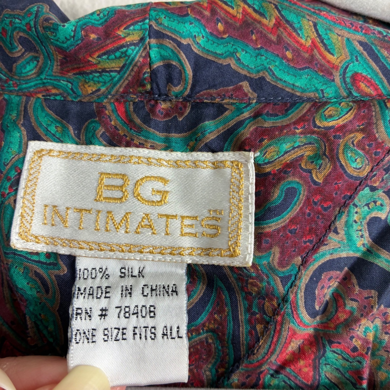 VTG 80s BG Intimates 100% Silk Paisley Robe One Size Kimono Duster bohemian