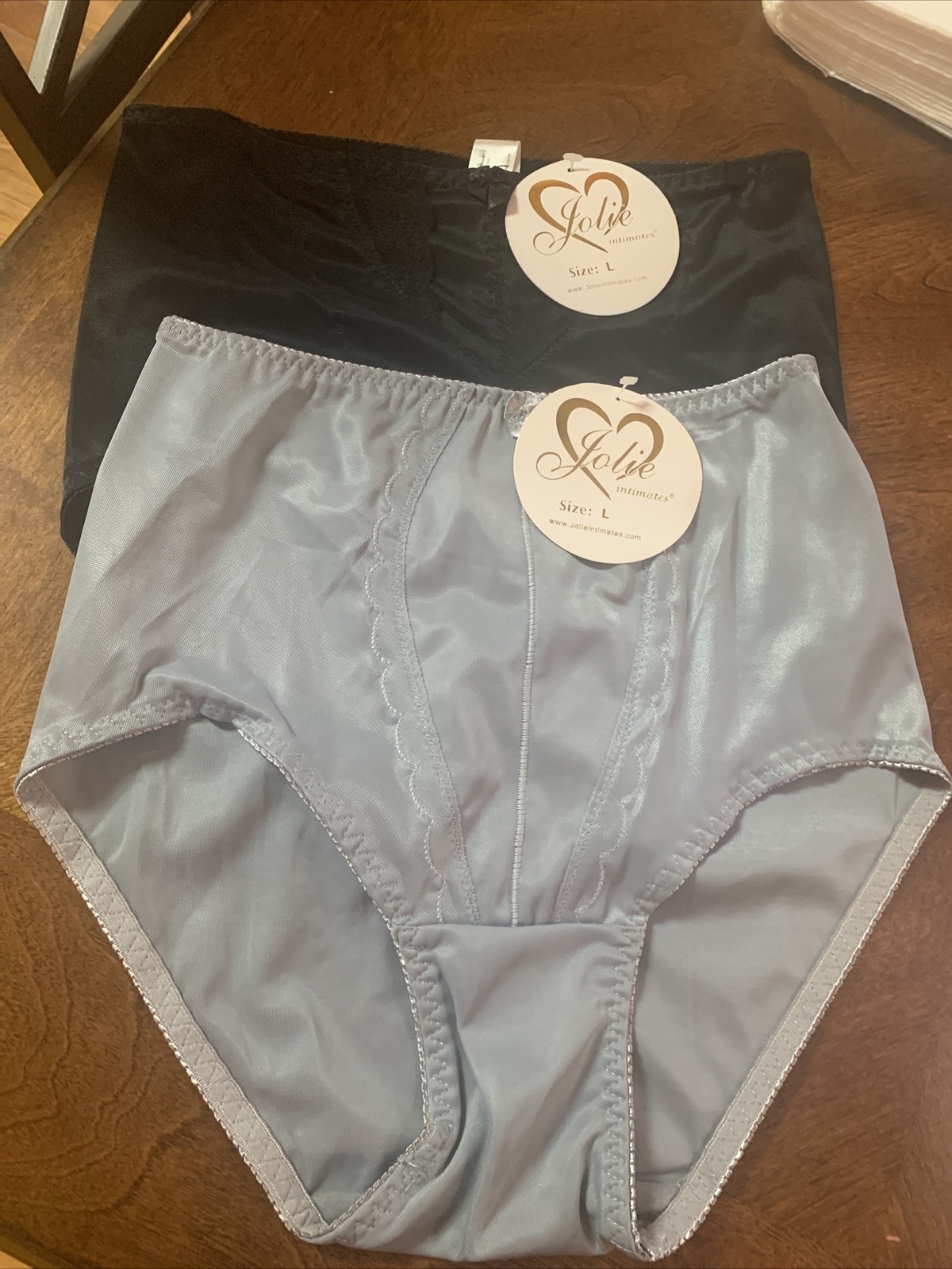 NWT Lot 2-Vtg Jolie Intimates Shaping Panties Control Briefs Sz L -Black& Blue
