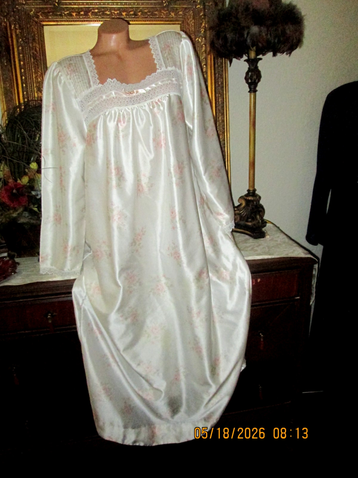 Vintage Barbizon Cuddleskin Nightgown Womens lacy satin gown Cottagecore 46 bust