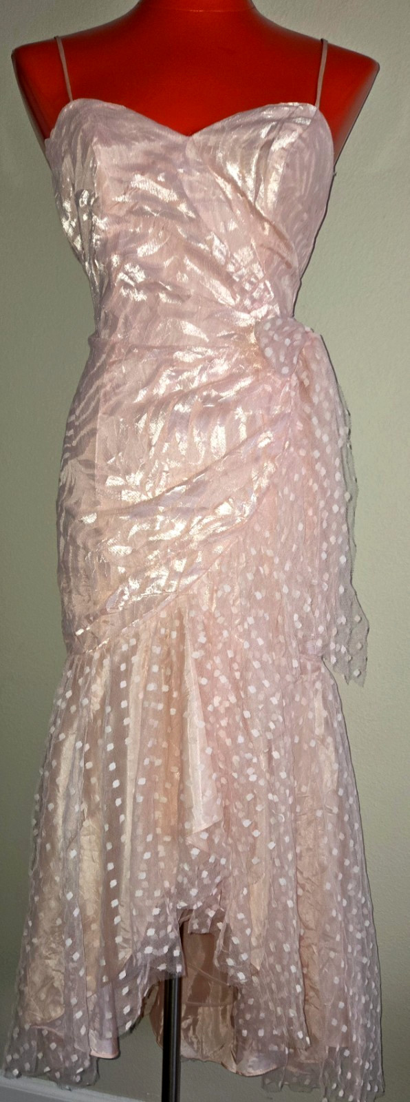 Vintage 80s TD4 Eletra Casiedi Pink Lace Ruffled Prom Party Cosplay Dress XS/S?