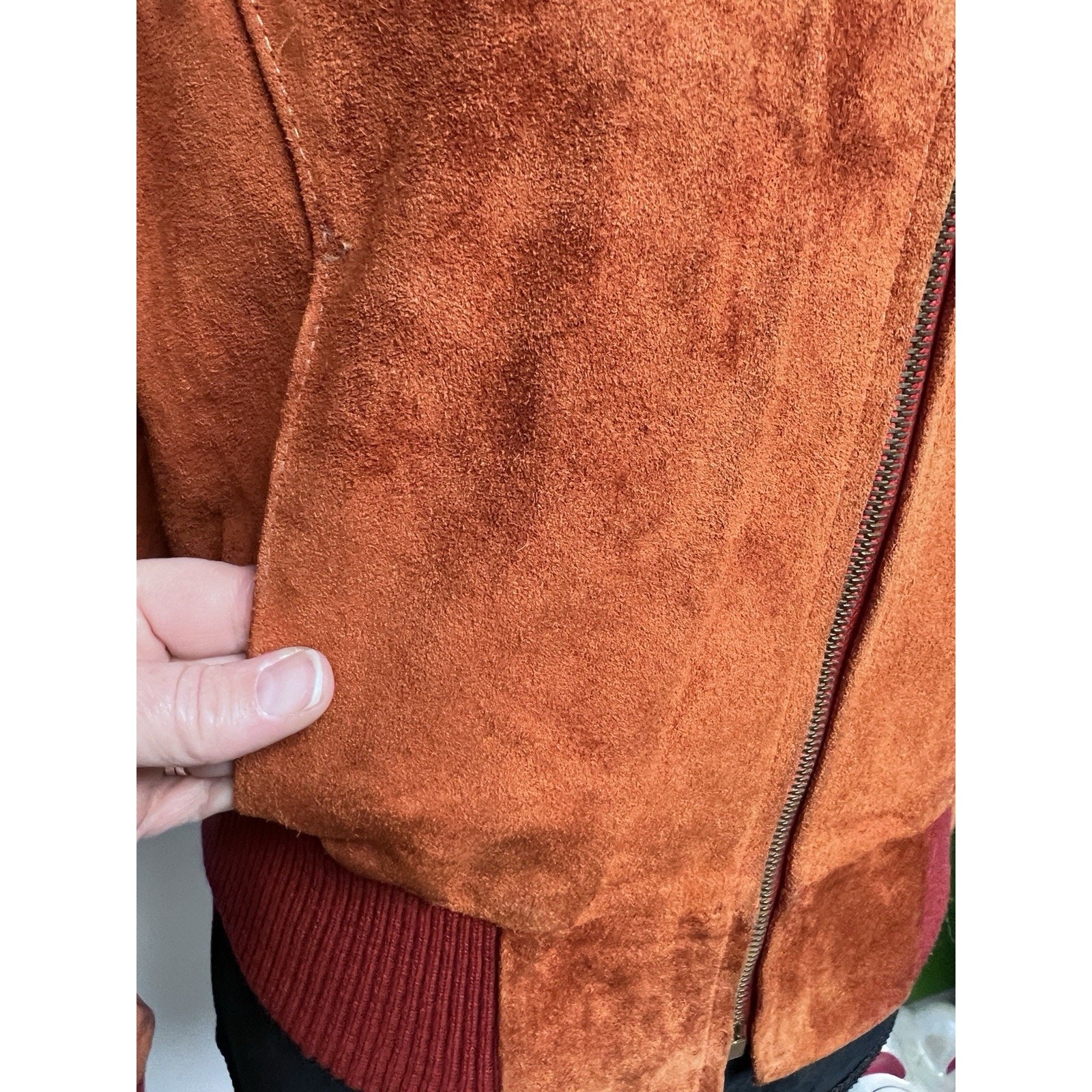 Vintage 1970&rsquo;s Rust Orange Suede Bomber Jacket Womens Small Leather Groovy 70s