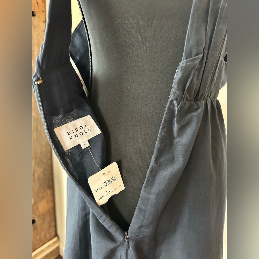 Bird & Knoll Meadow Cotton/Silk Mini Dress in Inky Blue. NWT. Size L