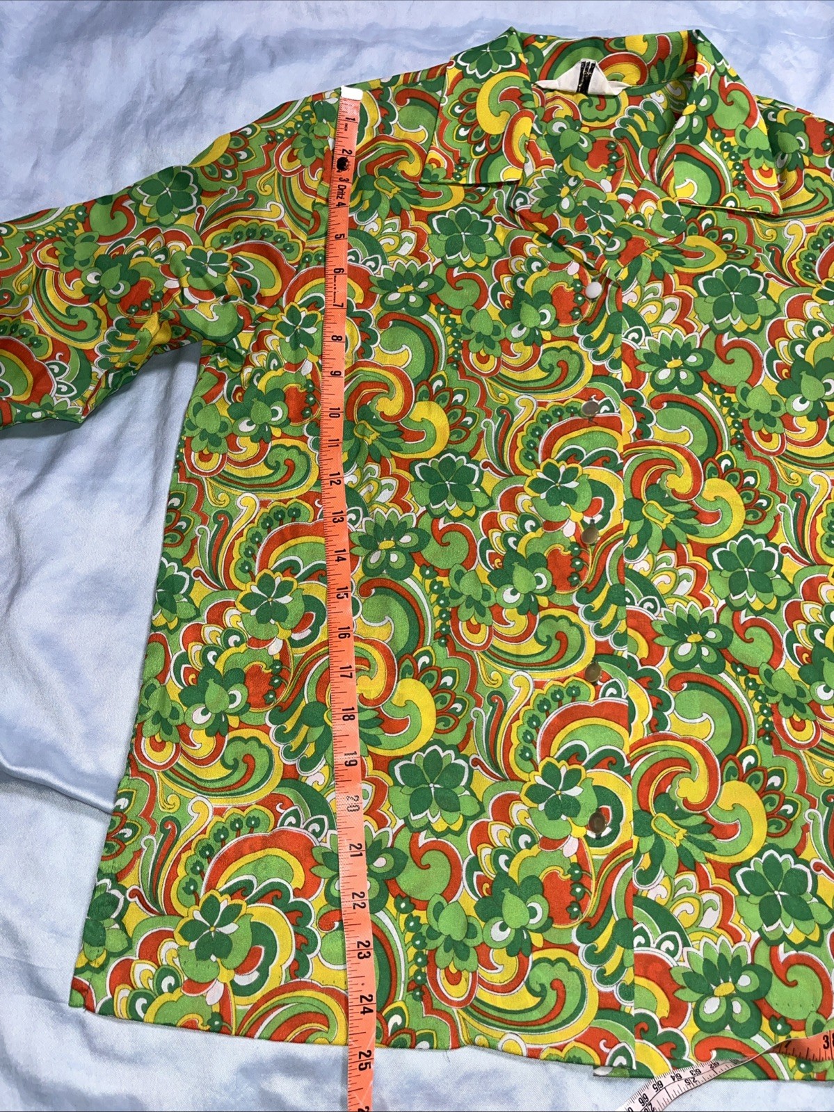Vintage Bright Green Yellow Red Mod Flower Power Poly Long Sleeve Womens Shirt