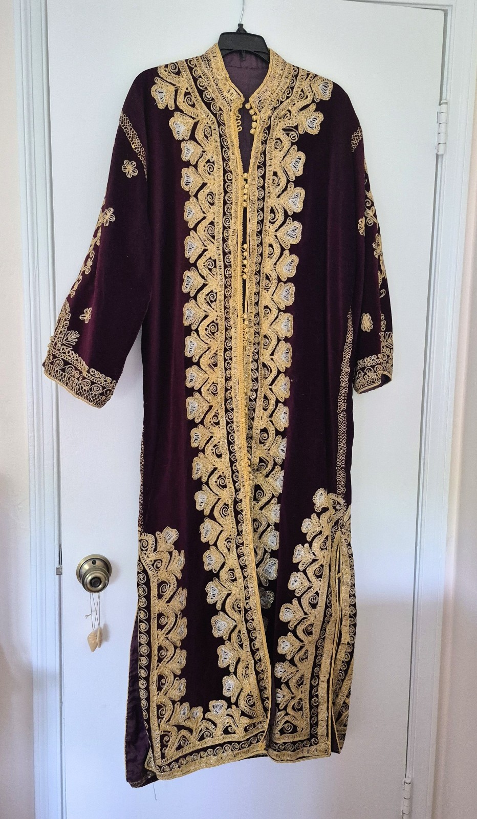 Vintage Velvet Motrocon Style Kaftan Deep Purple Velvet &Gold Embroidery