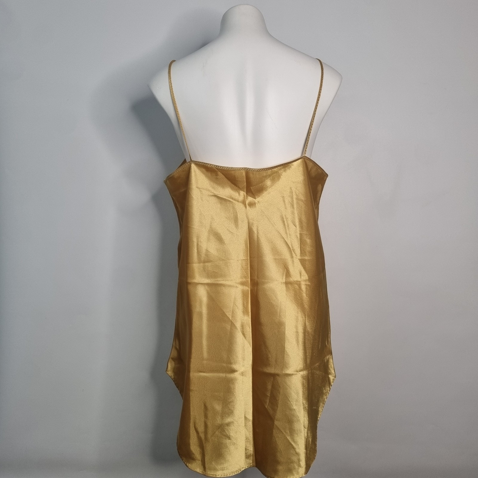 VTG Undercover Wear Sexy Gold Nightgown Strappy Nightie Slip Satin USA Sz L