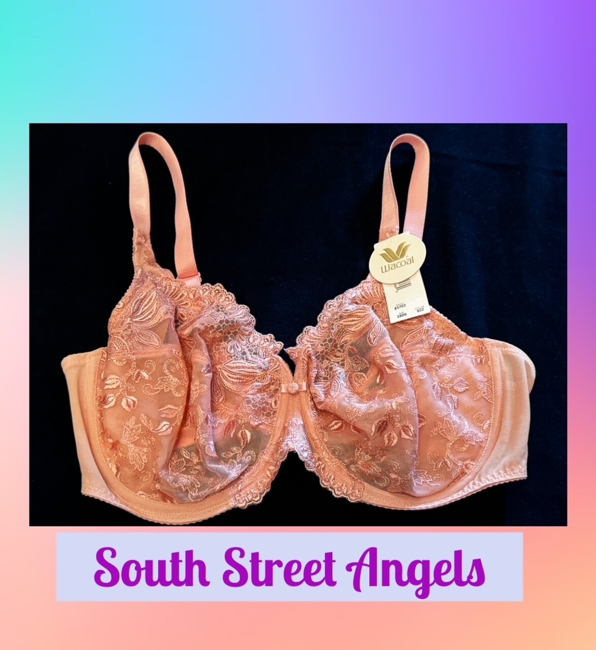 VINTAGE WACOAL 85702 ~ PINK ~ SHEER FLORAL TULIP EMBROIDERED UNDERWIRE BRA 38DD