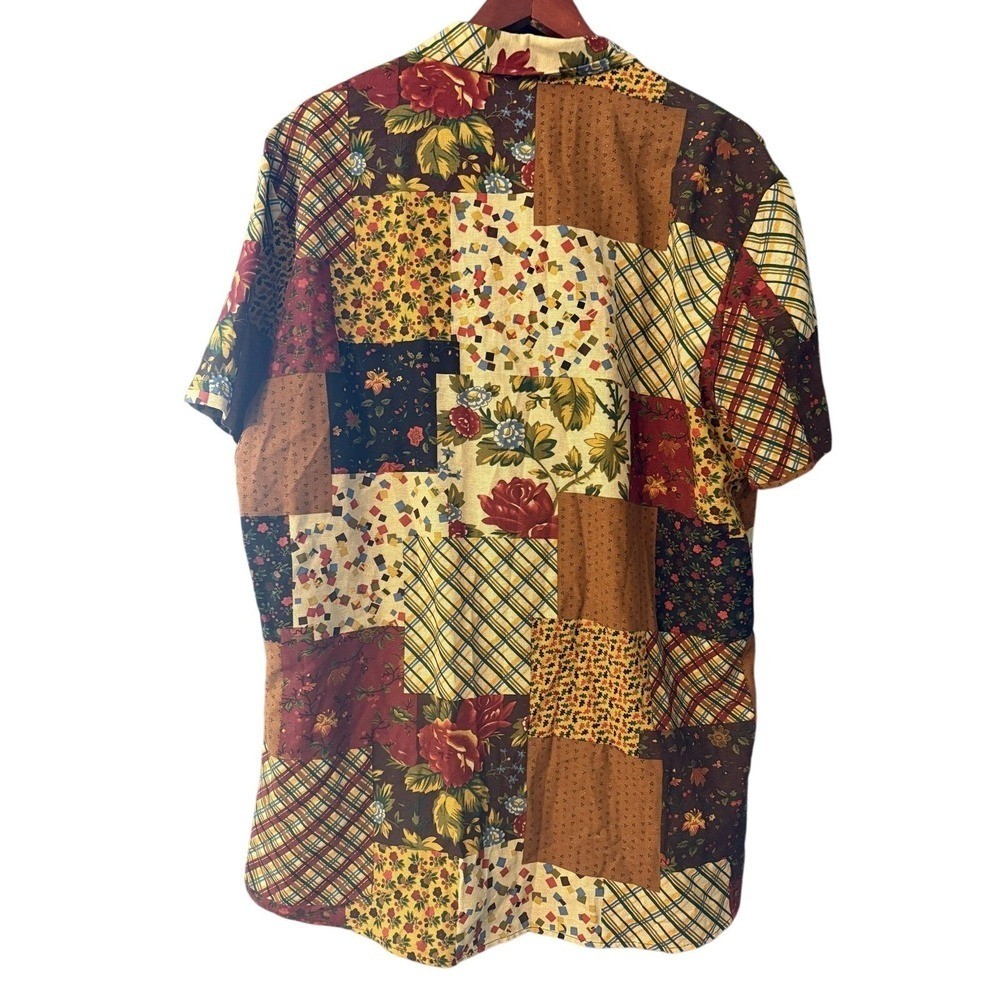 SHEIN Patchwork Floral Button Top Womens XXL Multicolor Indie Sleaze Blouse