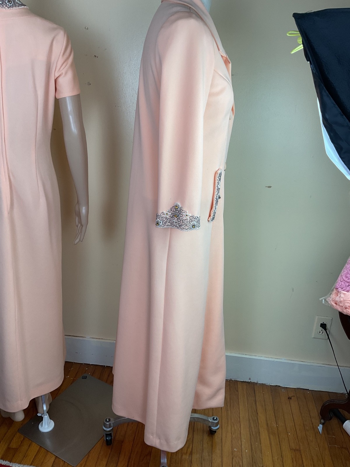 VTG 60’s Beaded Embellished Full Length Dress & Coat Formal S 4-6