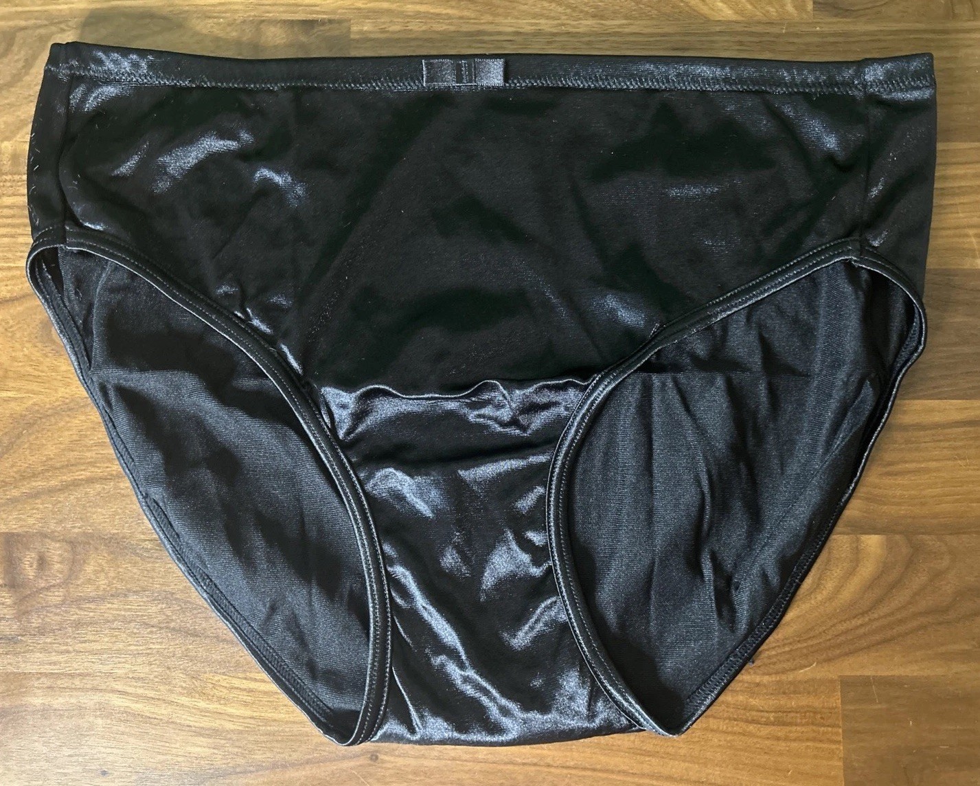 VTG Pink K Kmart Black Satin Bikini Panties Size L/7