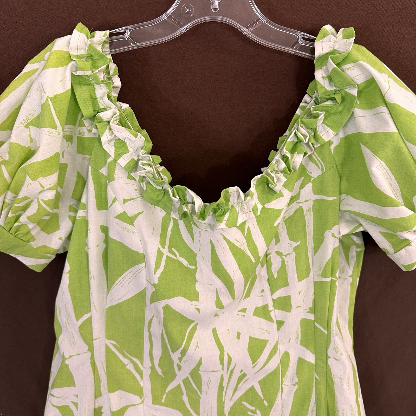 Handmade Polynesian-Style Dress Tiki Aloha Hawaiian M/L Green Bamboo
